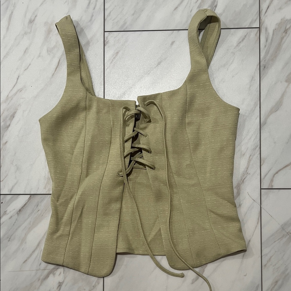 Lace-Up Olive Green Women's Top